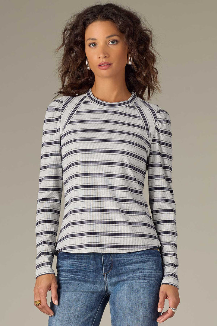 Grey & Navy Striped Top