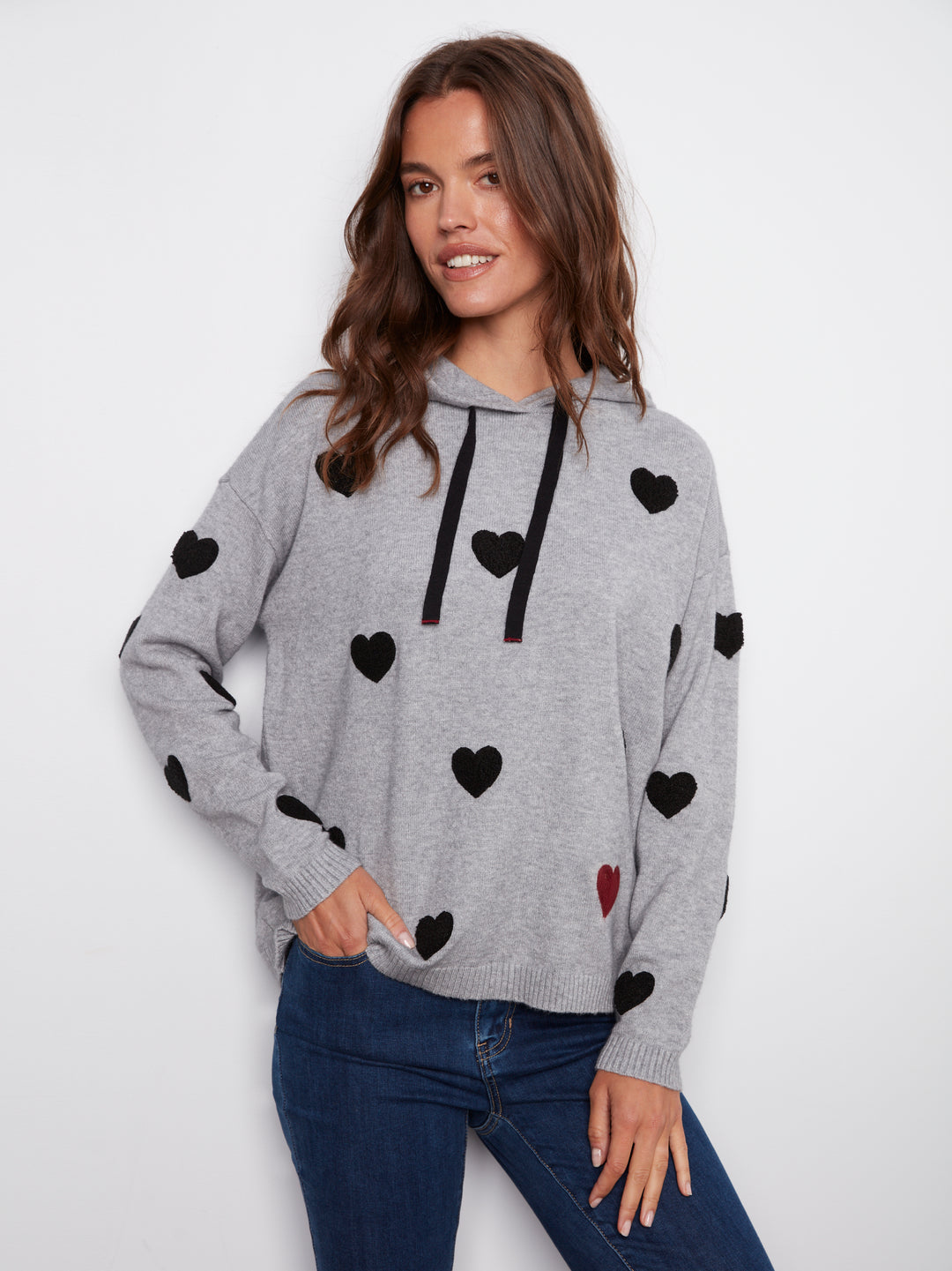 Heather Grey Boucle Hearts Hoodie