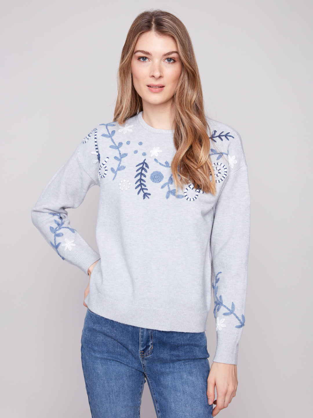Heather Grey Embroidered Sweater