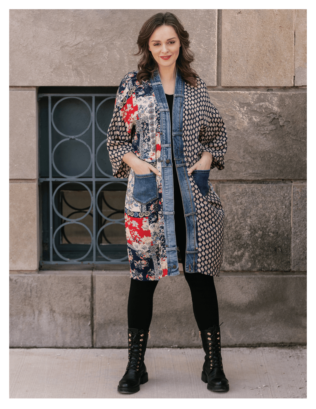 Janis Navy Mix Denim Detail Duster Cardigan
