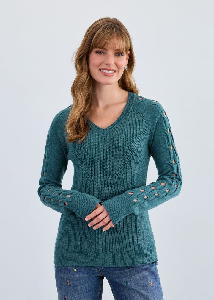 Light Spruce Open Stitch Sleeve Sweater