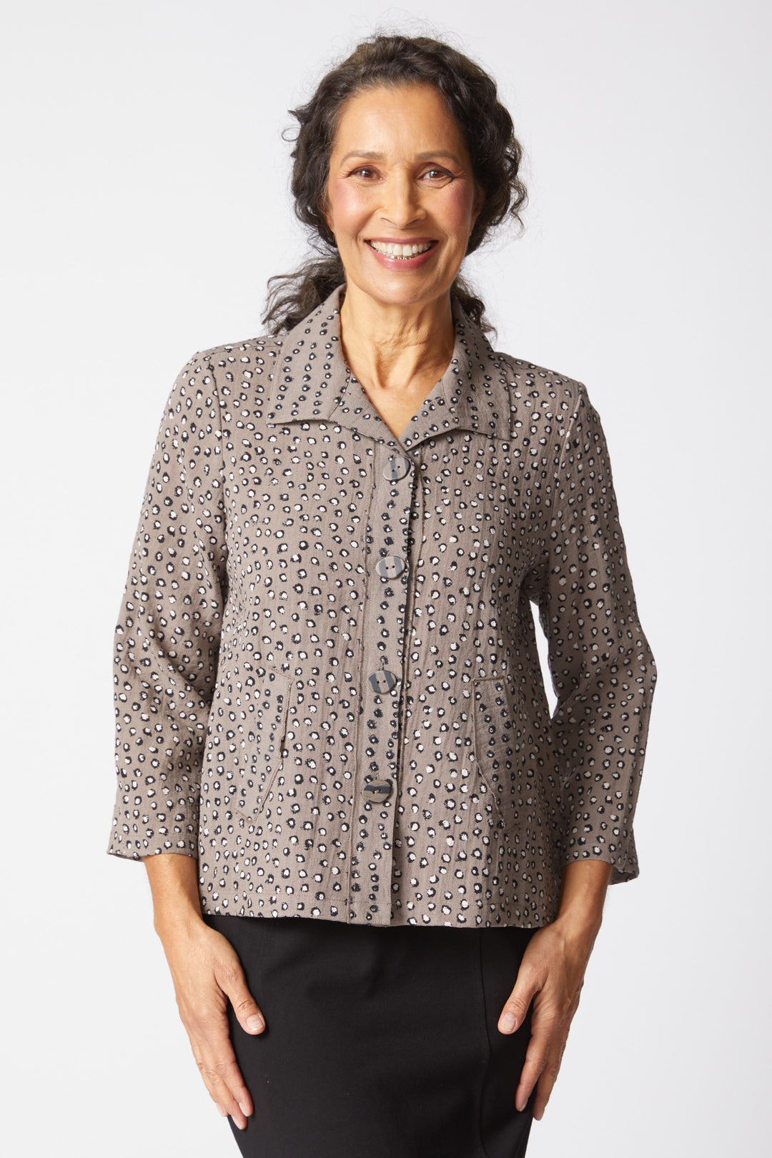 Mixed Dot Truffle Pleat Back Jacket