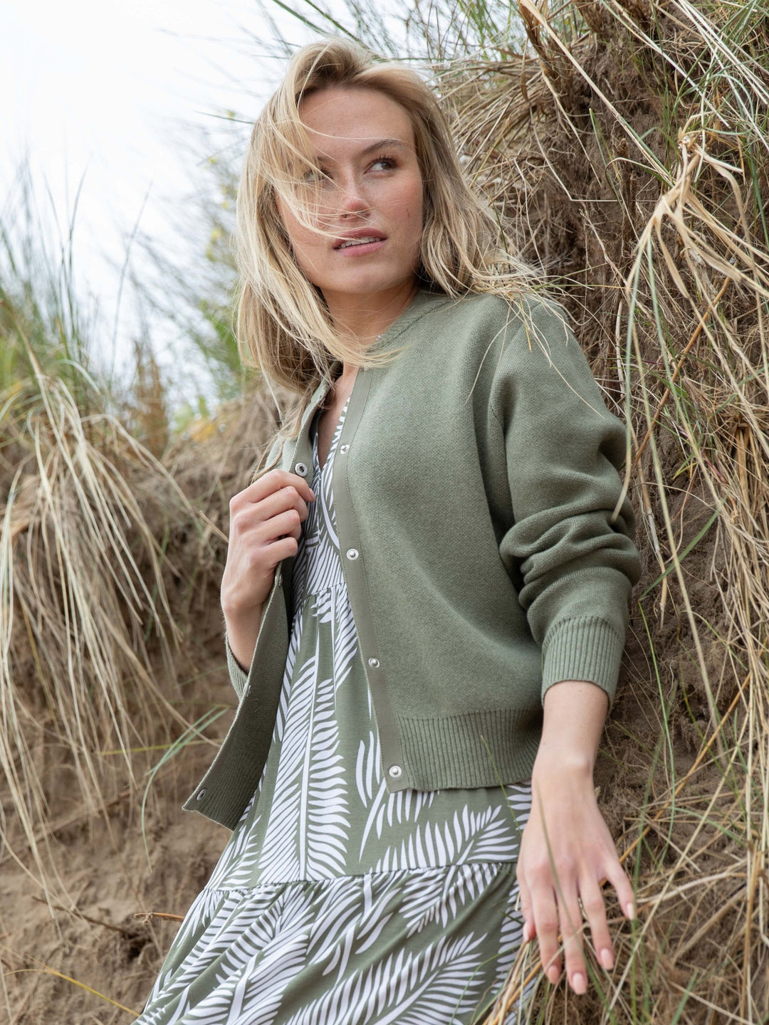 Olive Snap Front Bomber Cardigan