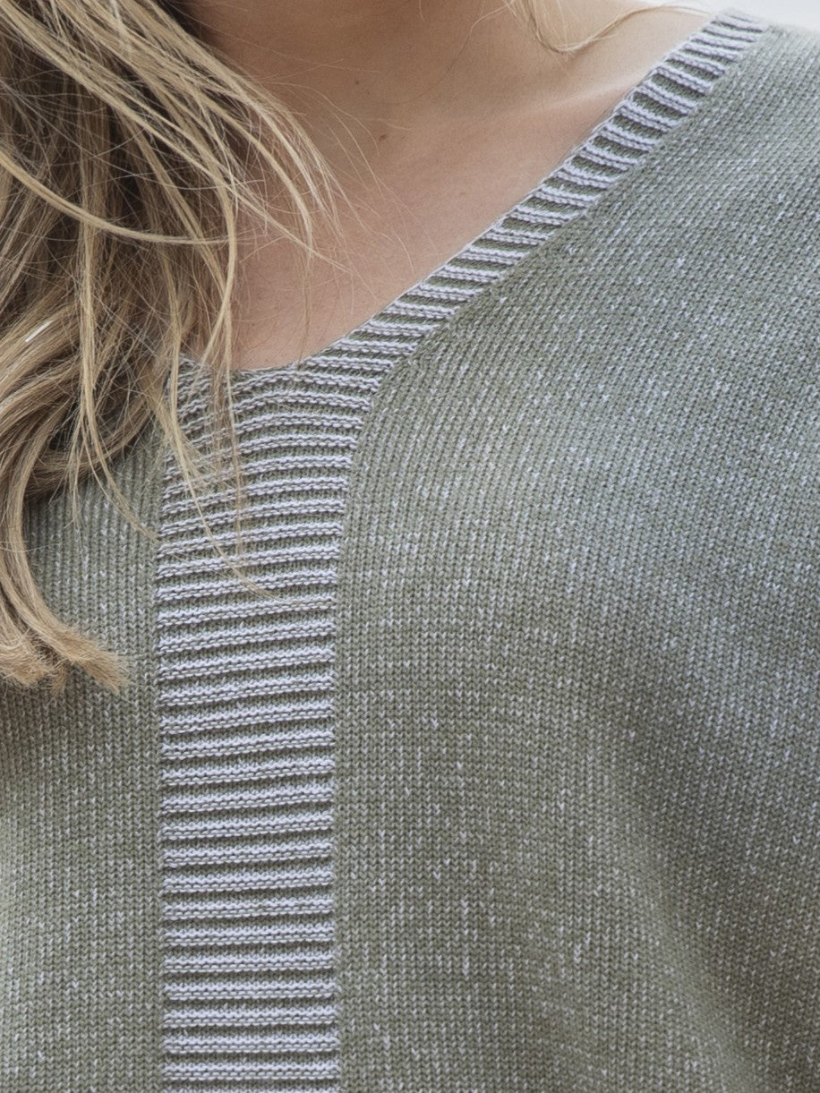 Olive Stripe Detail Sweater