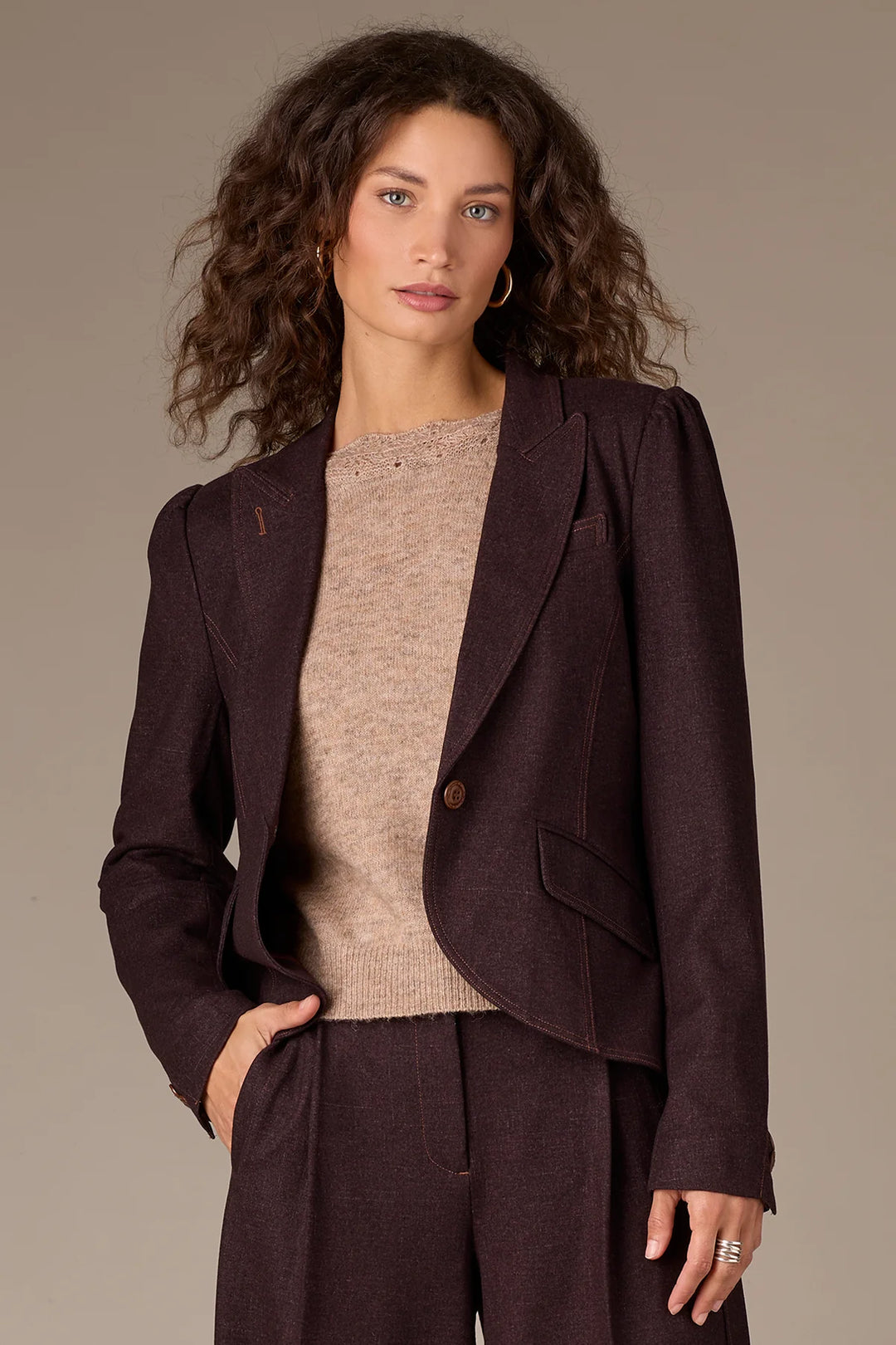Oxblood Puff Sleeve Blazer