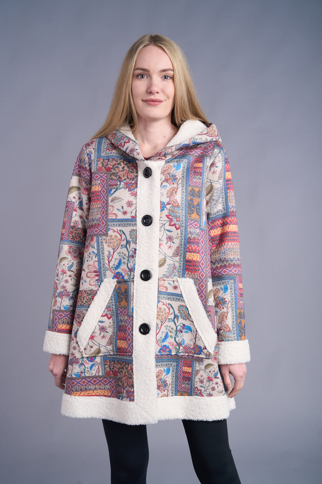 Patch Print Sueded Sherpa Lined Coat