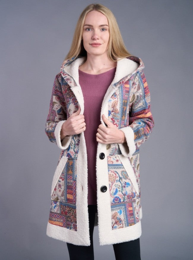 Patch Print Sueded Sherpa Lined Coat