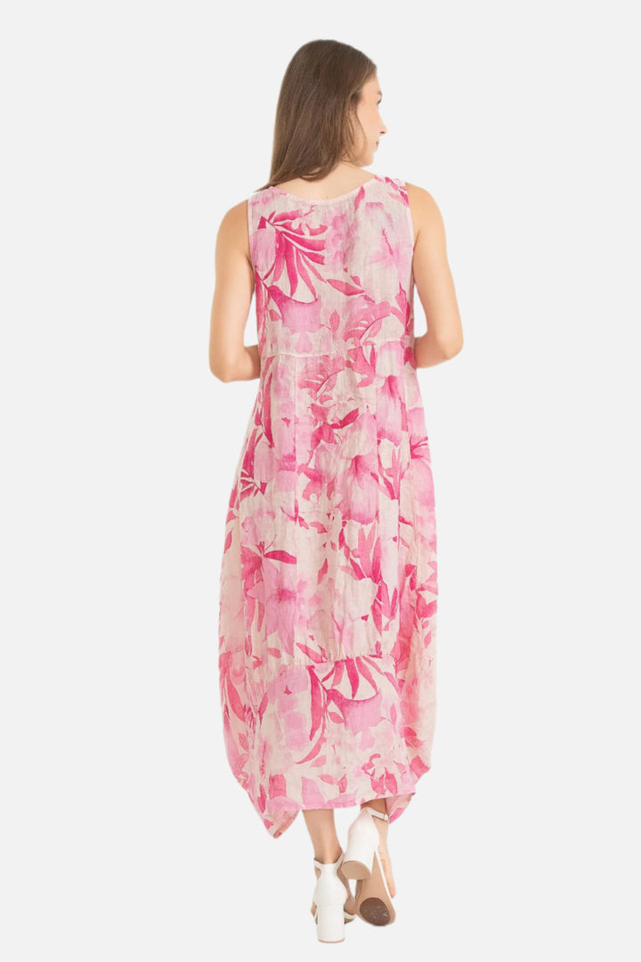 Pink Floral Print Linen Bubble Dress