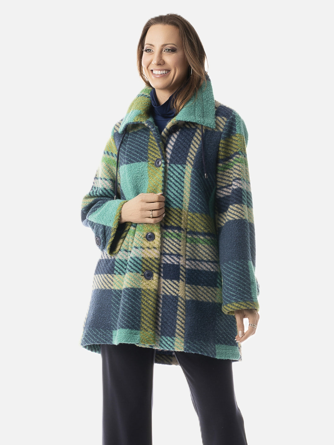 Plaided Pleasure Ruched Collar Coat