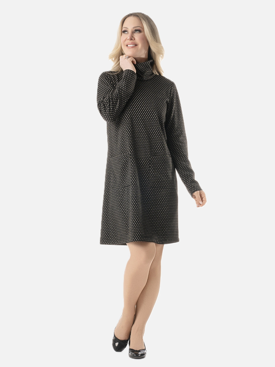 Ponte Stencil Funnel Neck Dress