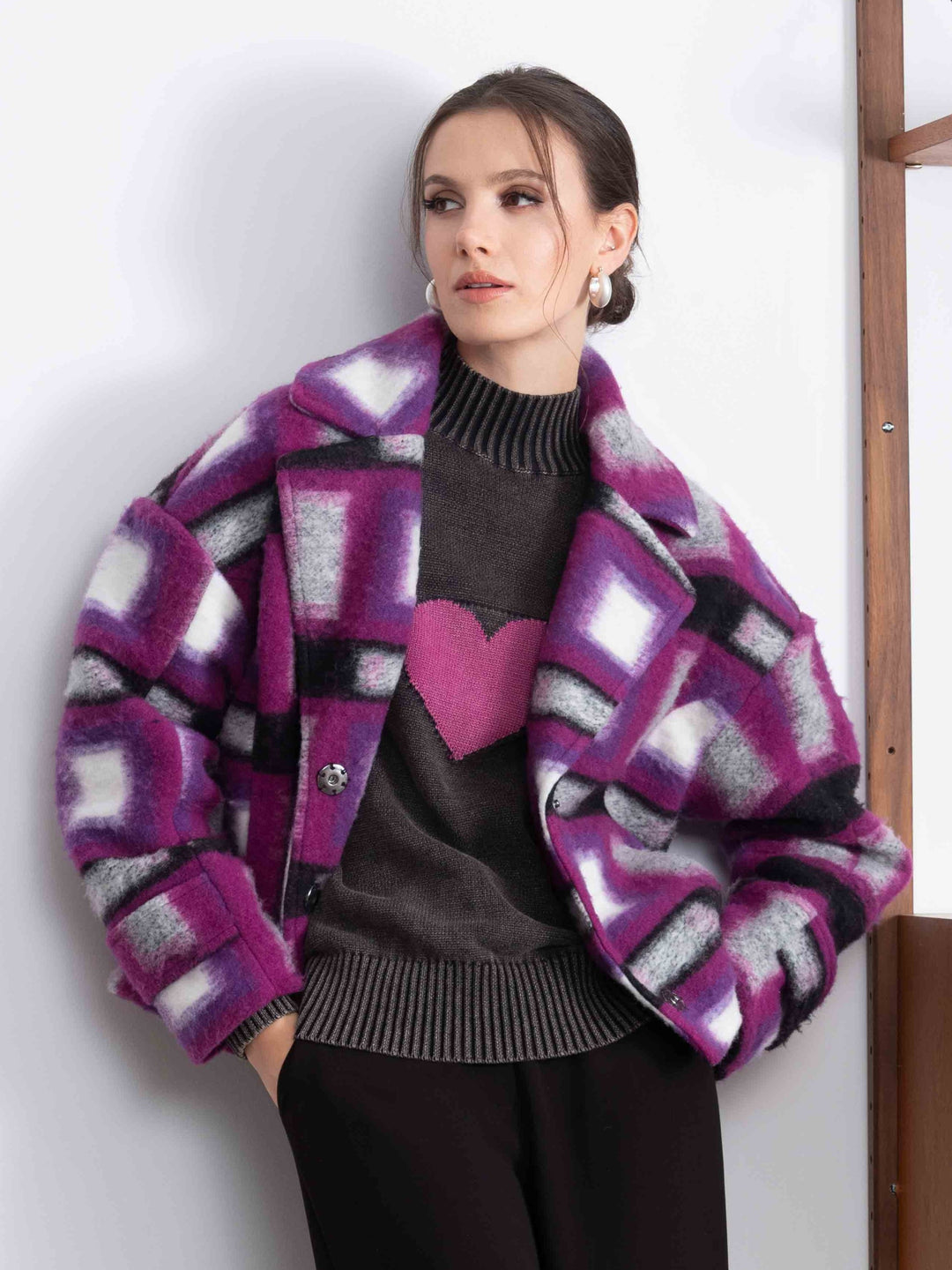 Purple Abstract Plaid Jacket