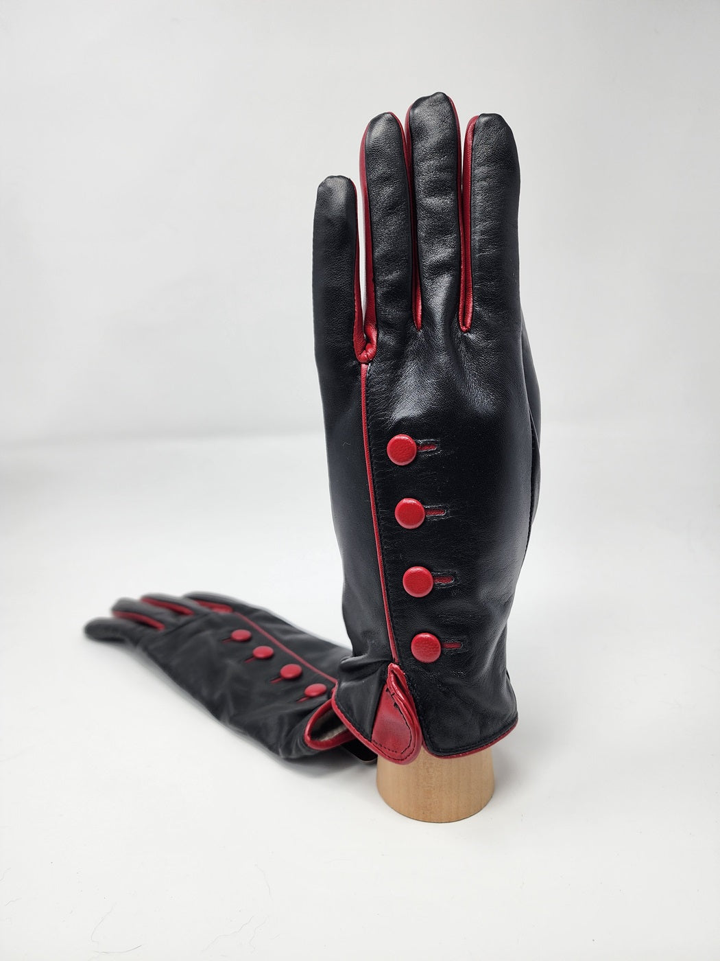 Red Button Leather Gloves