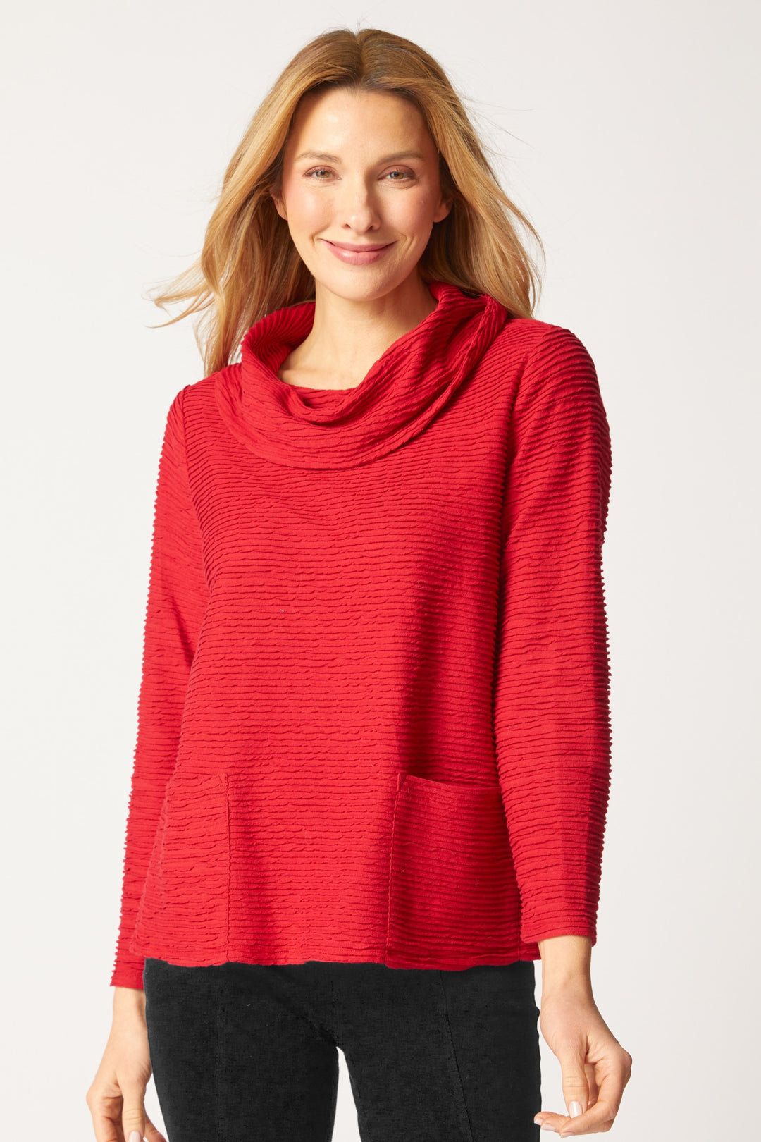 Ripple Effect Ruby Cowl Neck Pocket Top