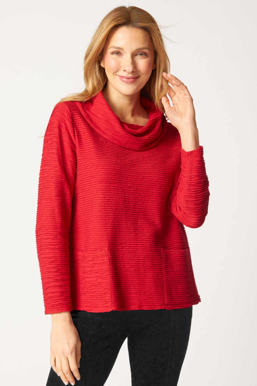 Ripple Effect Ruby Cowl Neck Pocket Top