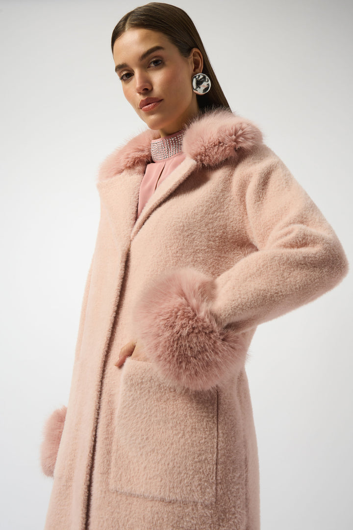 Rose Feather Yarn Faux Fur Trim Sweater Coat