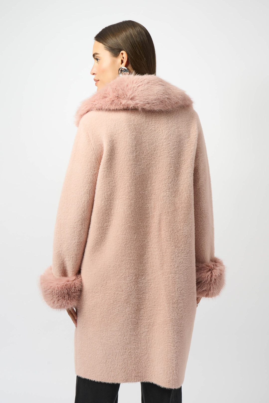 Rose Feather Yarn Faux Fur Trim Sweater Coat