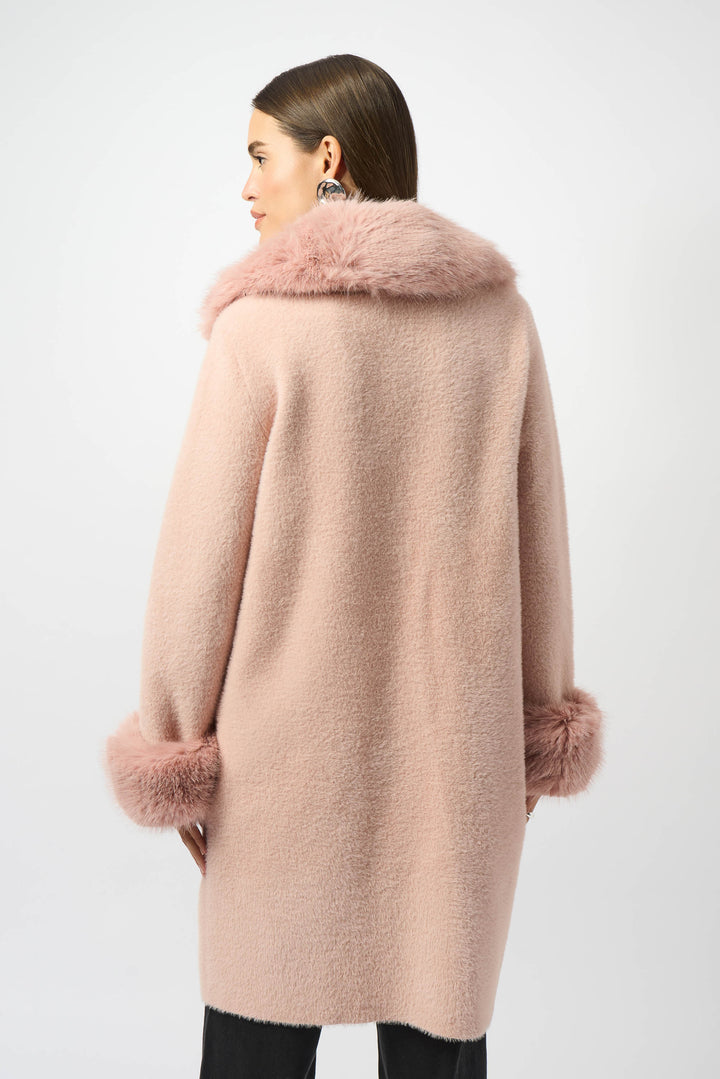 Rose Feather Yarn Faux Fur Trim Sweater Coat