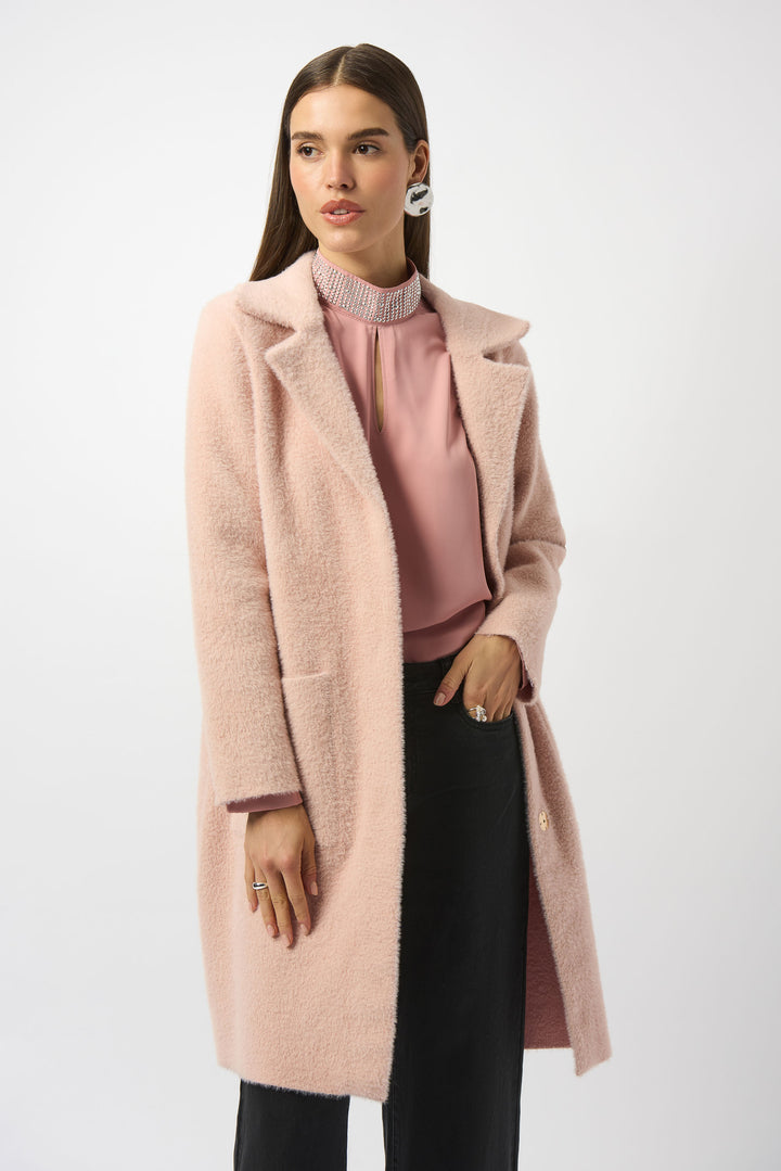 Rose Feather Yarn Faux Fur Trim Sweater Coat