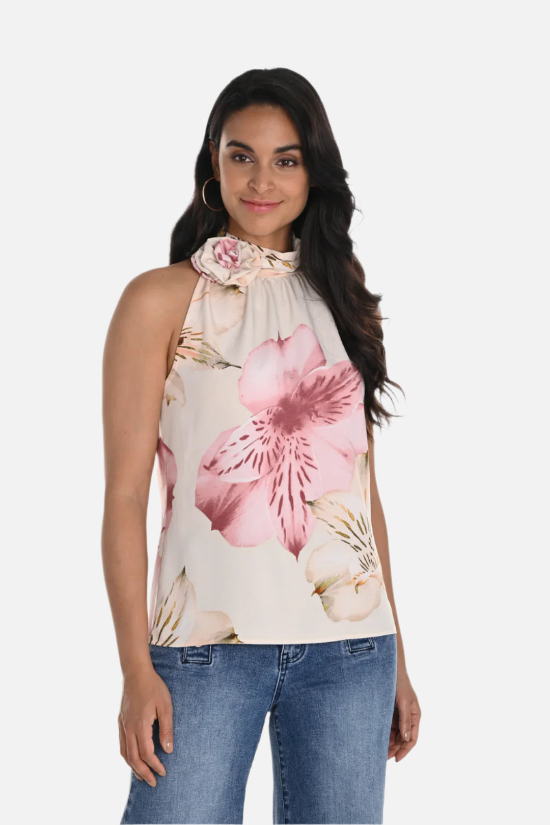 Rosette Floral Print Halter Top