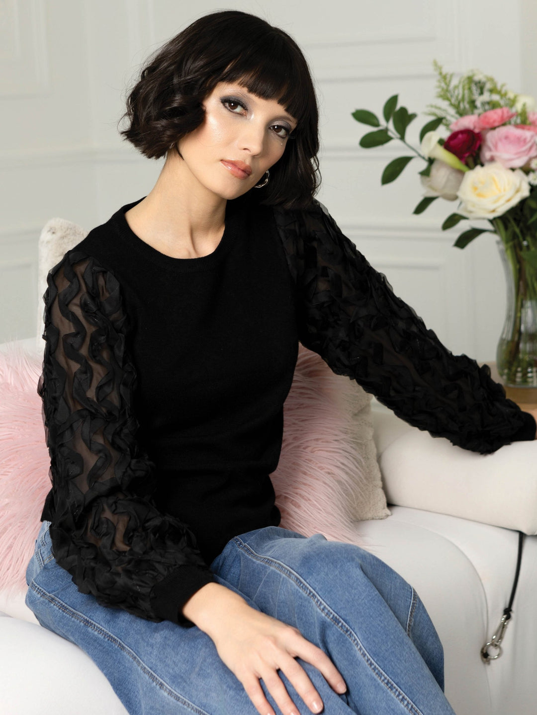 Ruffle Sleeve Fancy Sweater
