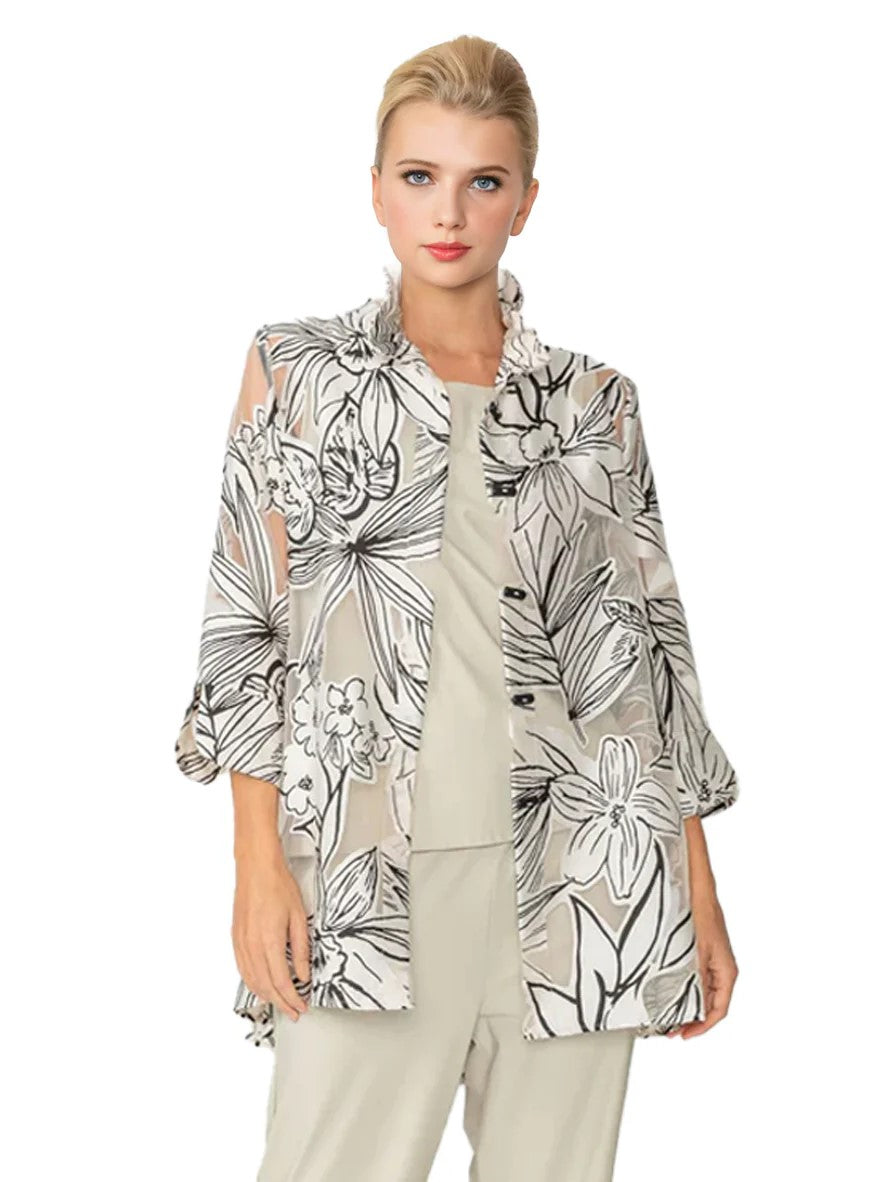 Sheer Floral Wire Collar Jacket