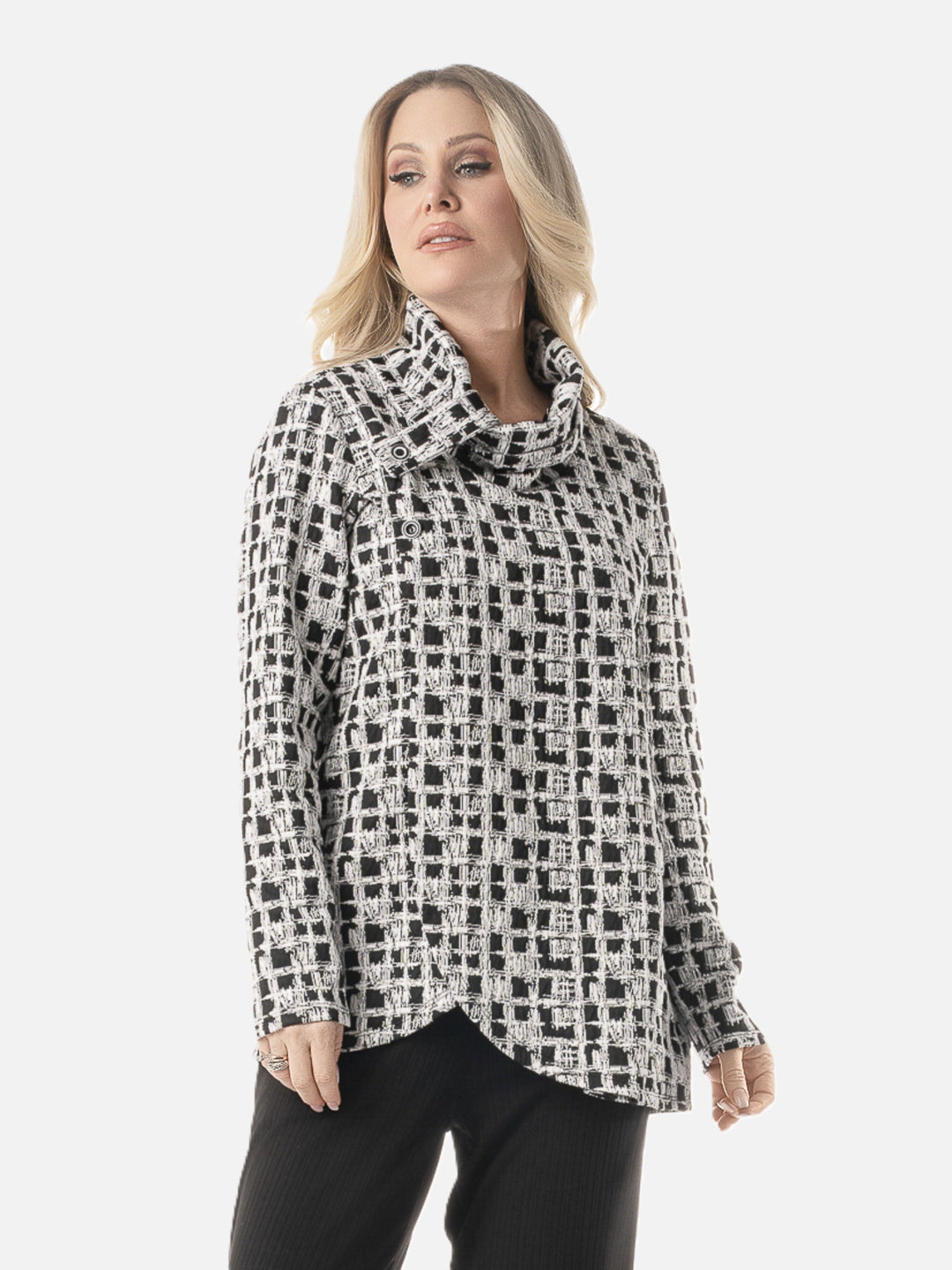 Shepherd Luxury Print Button Cowl Top