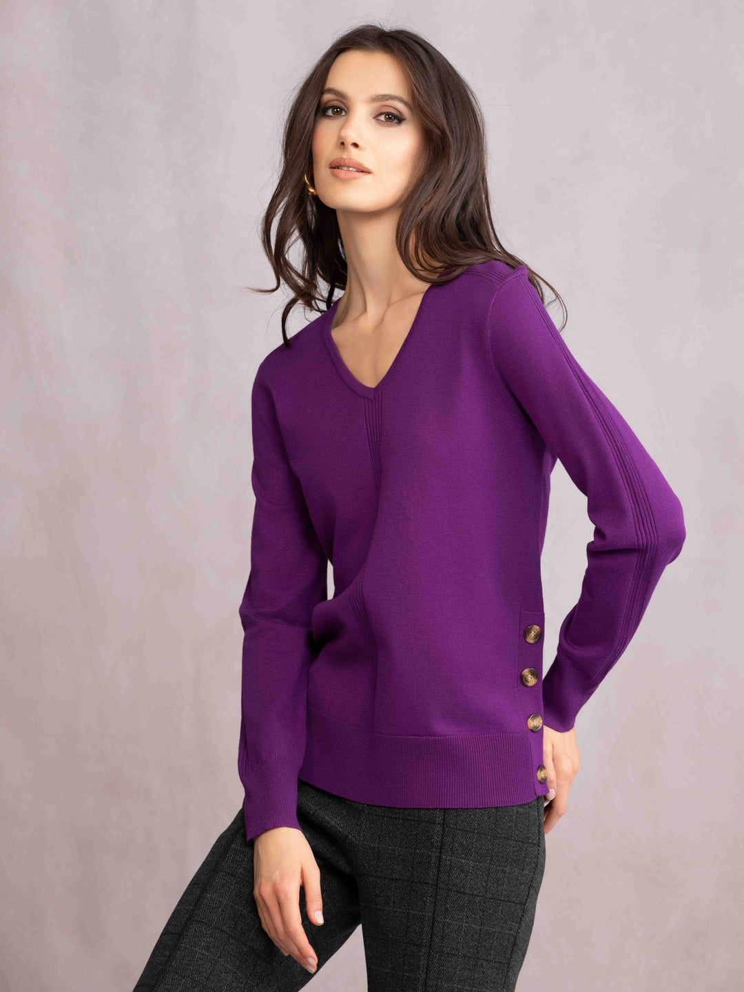 Side Button Purple Sweater
