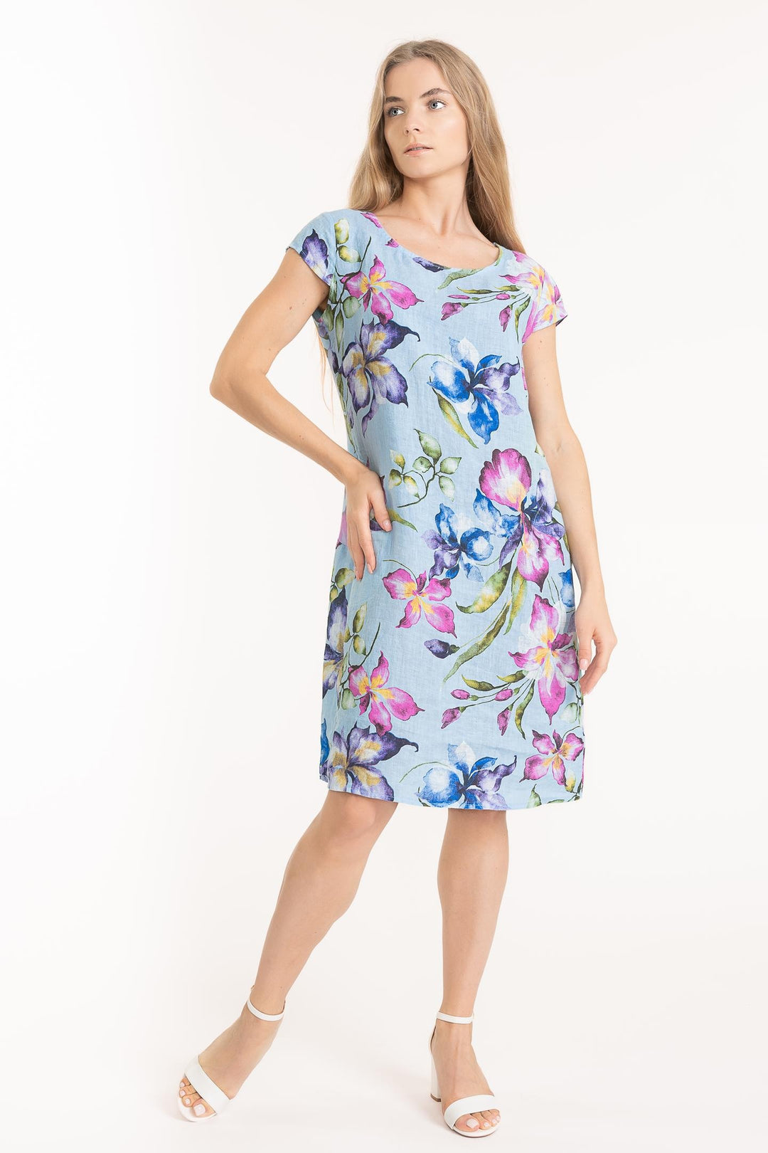 Sky Lily Print Linen Dress