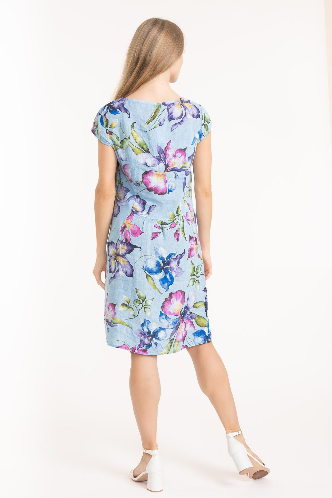 Sky Lily Print Linen Dress