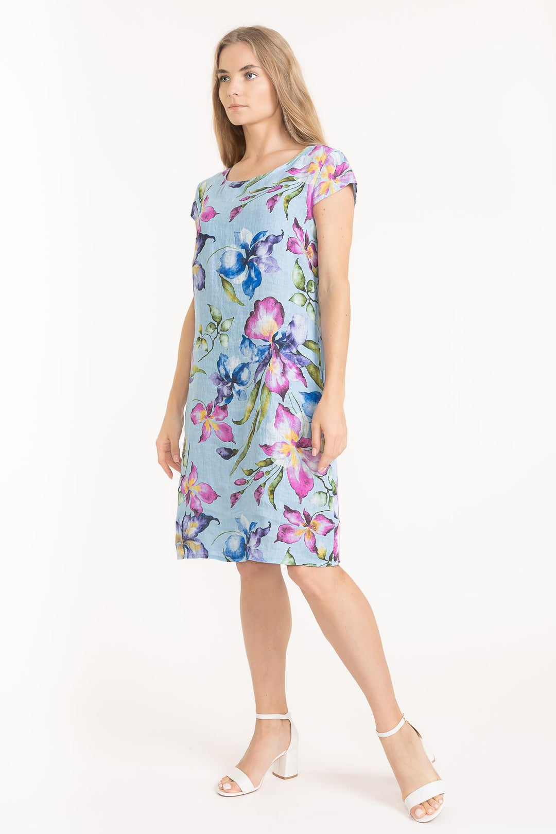 Sky Lily Print Linen Dress