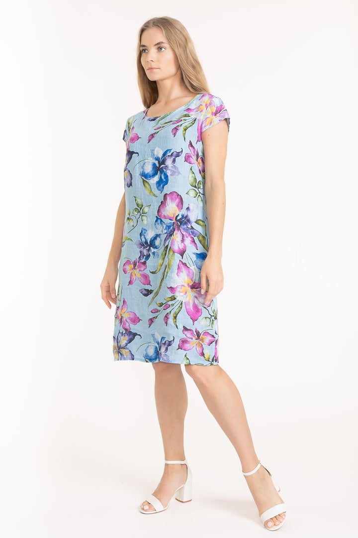 Sky Lily Print Linen Dress