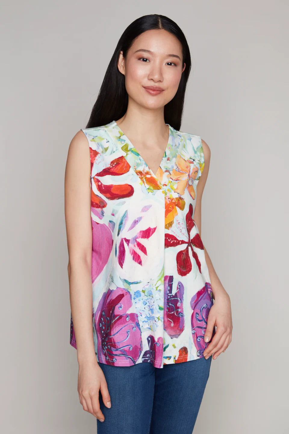 Smattering Of Spring Pleated V-Neck Top