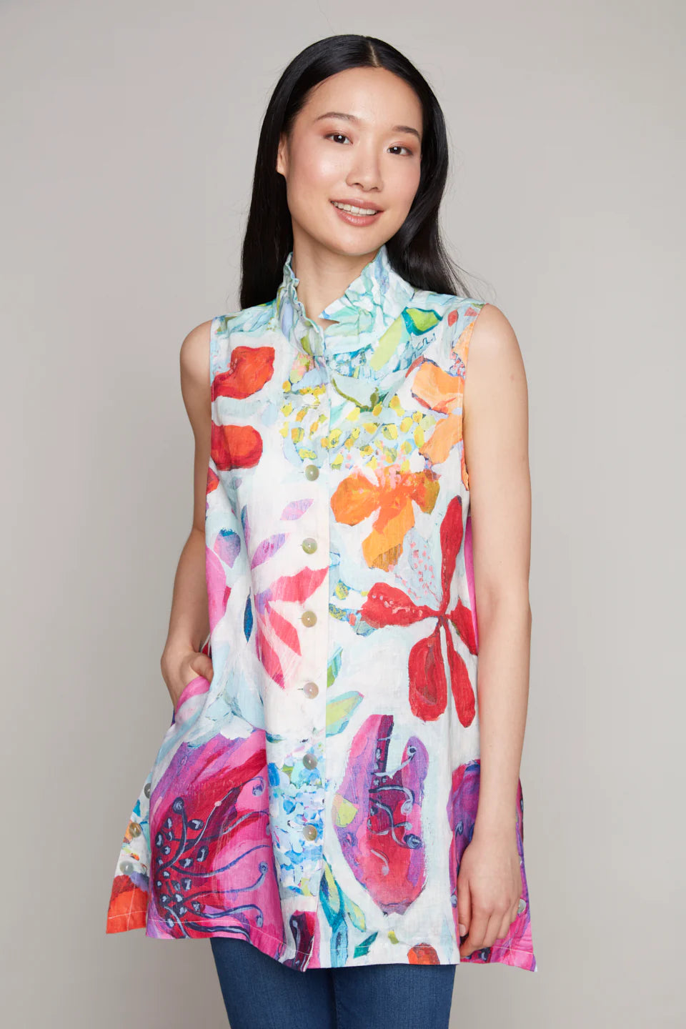 Smattering Of Spring Ruched Collar Blouse