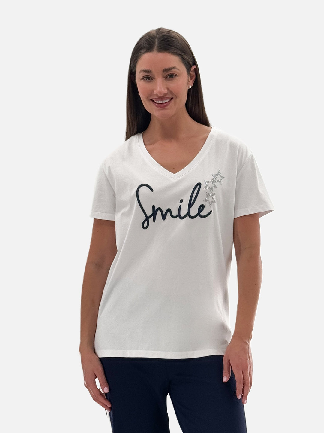Smile Navy Embroidered Tee