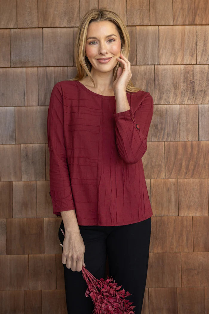 Steady Stream Wine Button Back Pullover