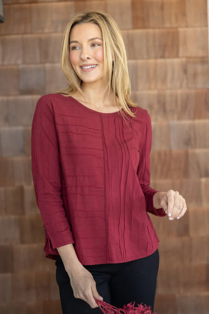 Steady Stream Wine Button Back Pullover