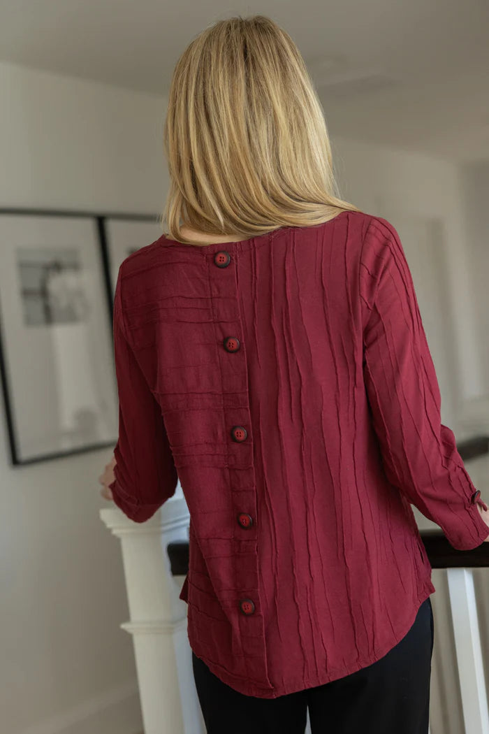 Steady Stream Wine Button Back Pullover