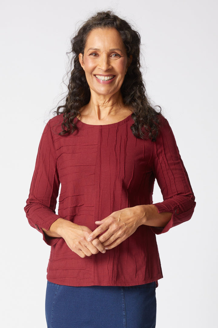Steady Stream Wine Button Back Pullover