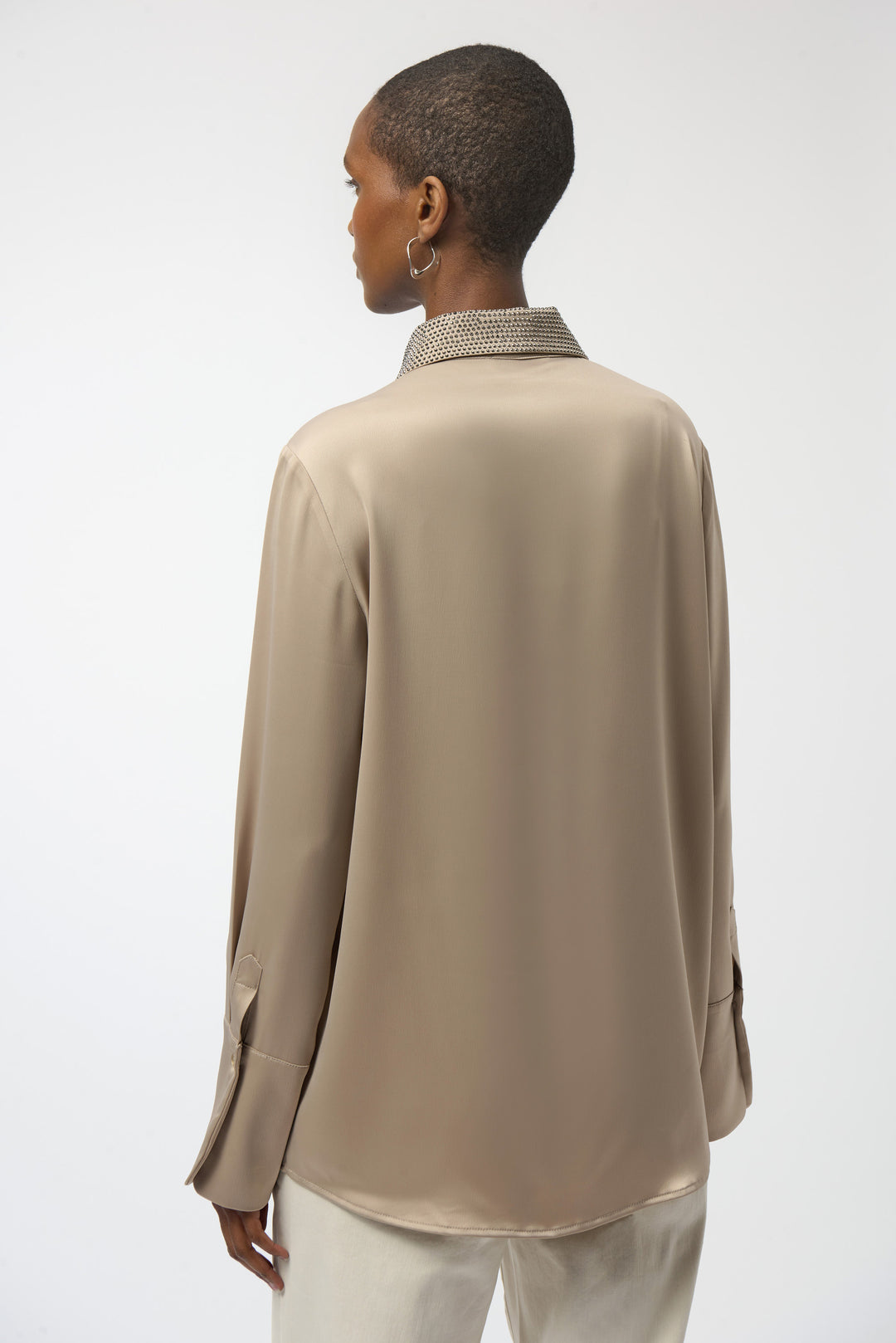 Stud Embellished Fawn Satin Blouse