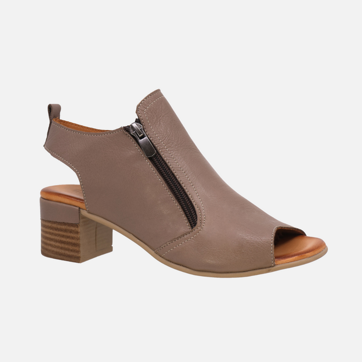 Taupe Gia Zip Detail Leather Sandal