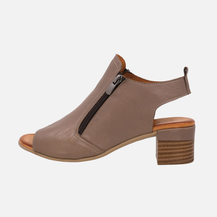 Taupe Gia Zip Detail Leather Sandal