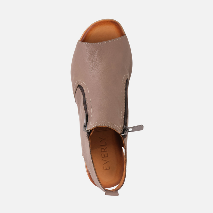Taupe Gia Zip Detail Leather Sandal