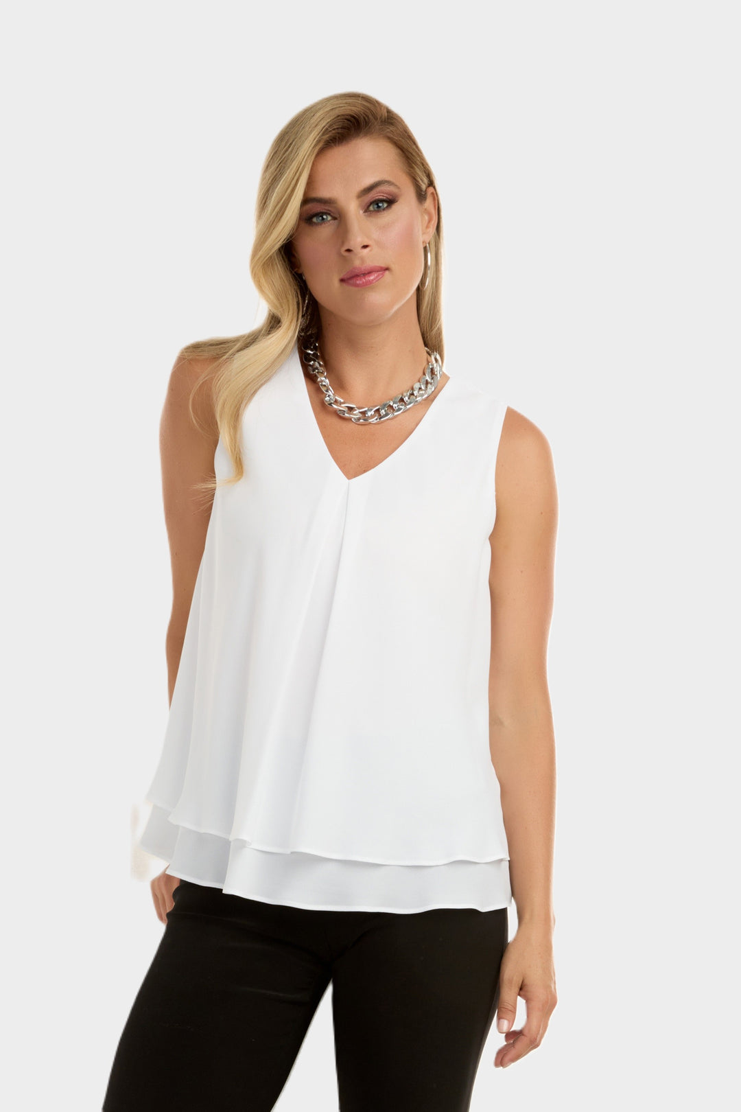 Off White V-Front Layered Essential Blouse