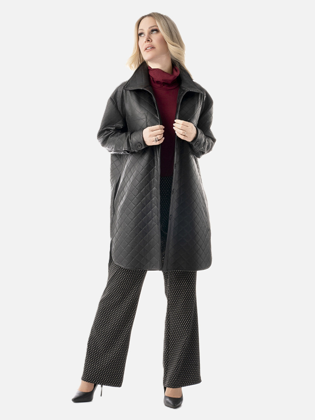 Vegan Leather Black Quilted Shirt Jacket