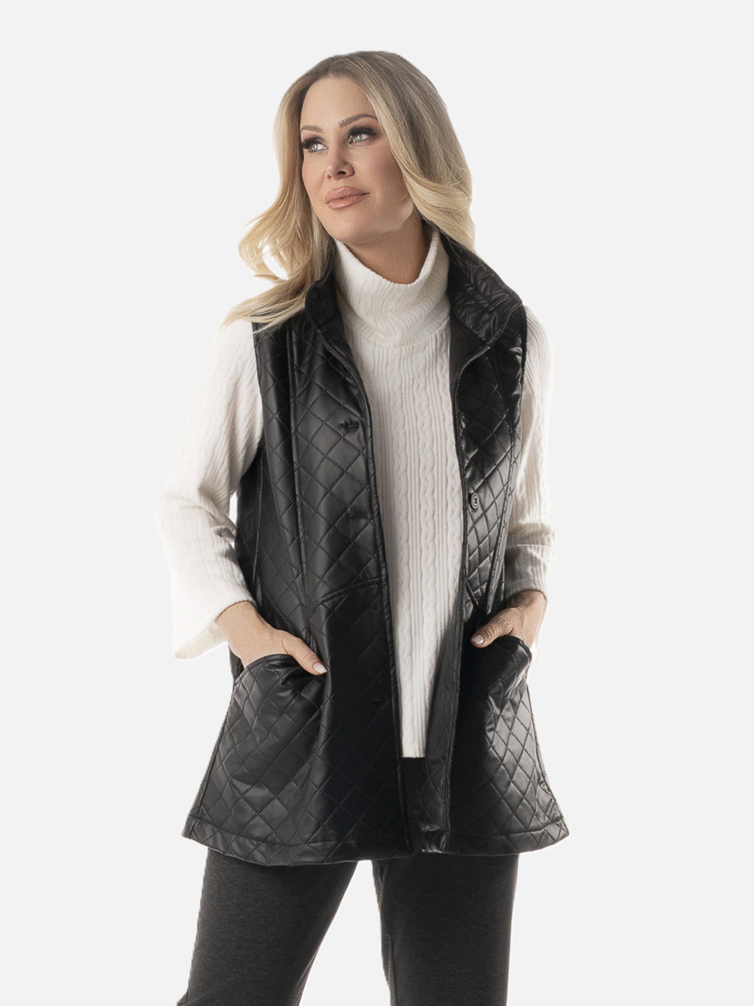 Vegan Leather Black Quilted Vest