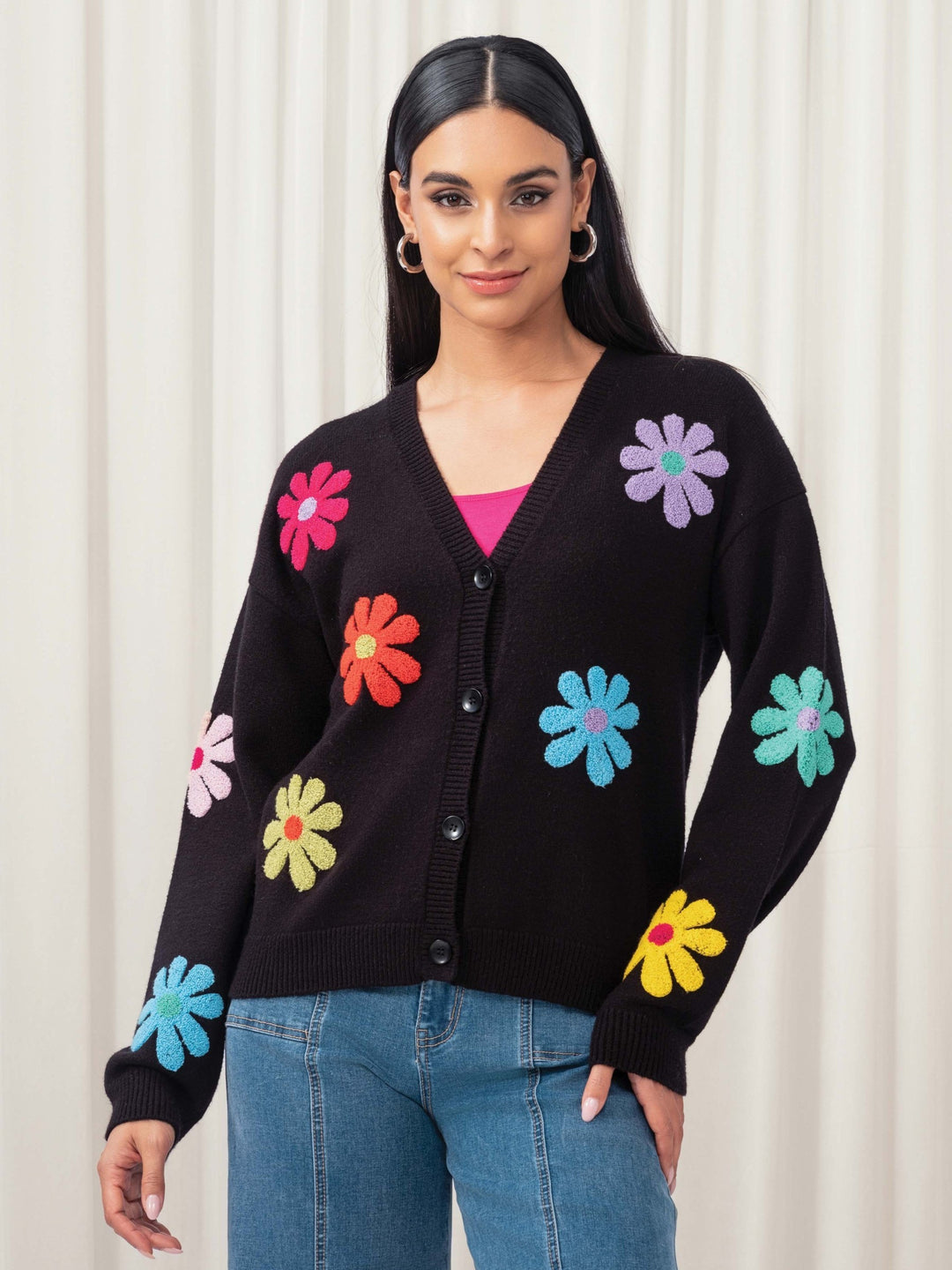 Vibrant Textured Daisy Cardigan
