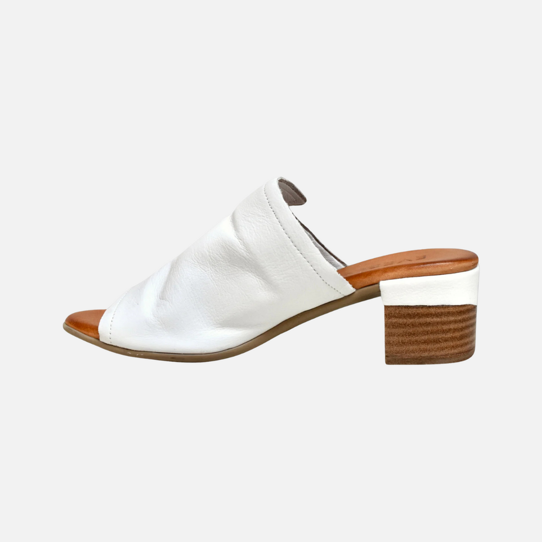 White Gia Ruffle Detail Leather Sandal
