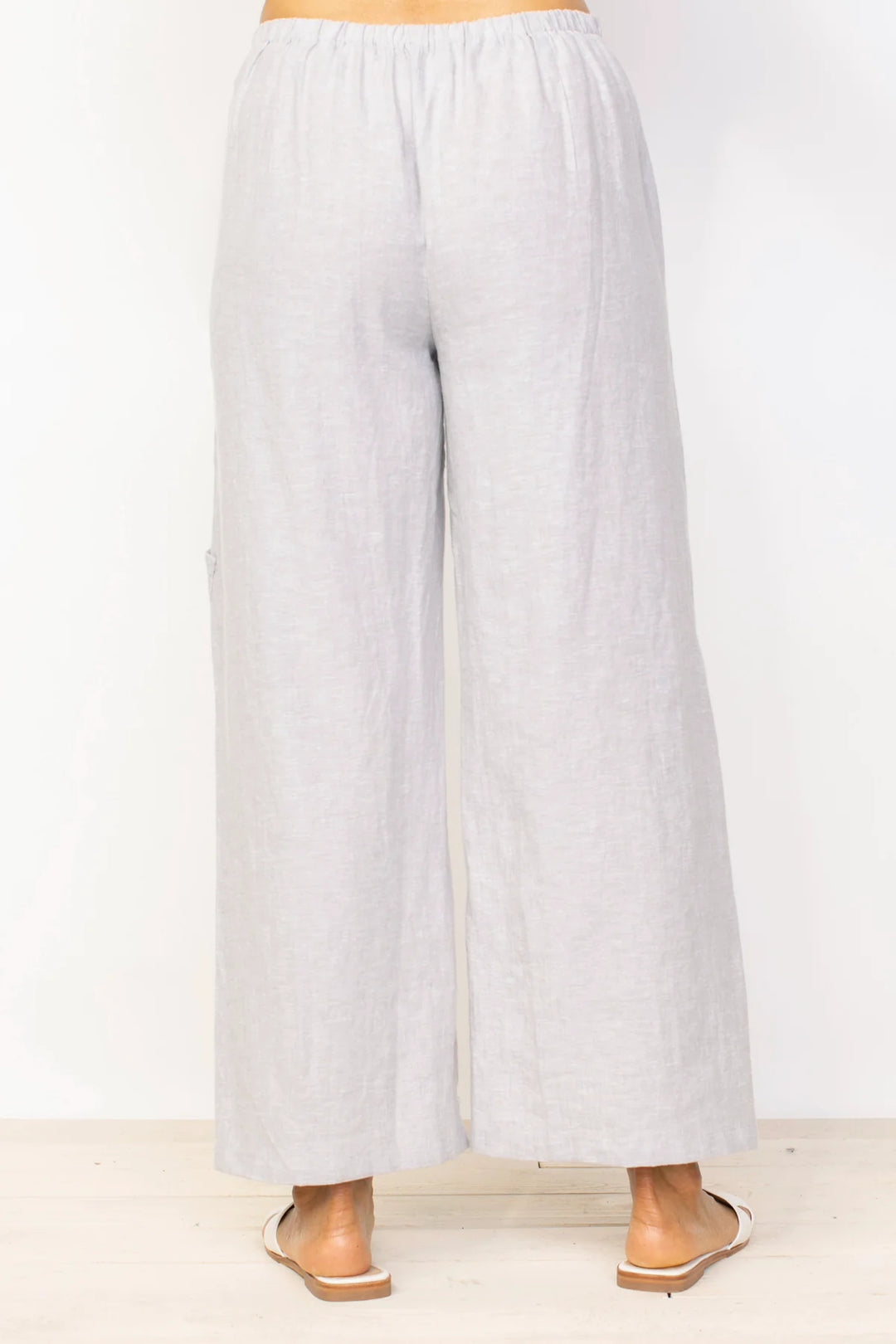 White Pocket Detail Linen Flood Pant