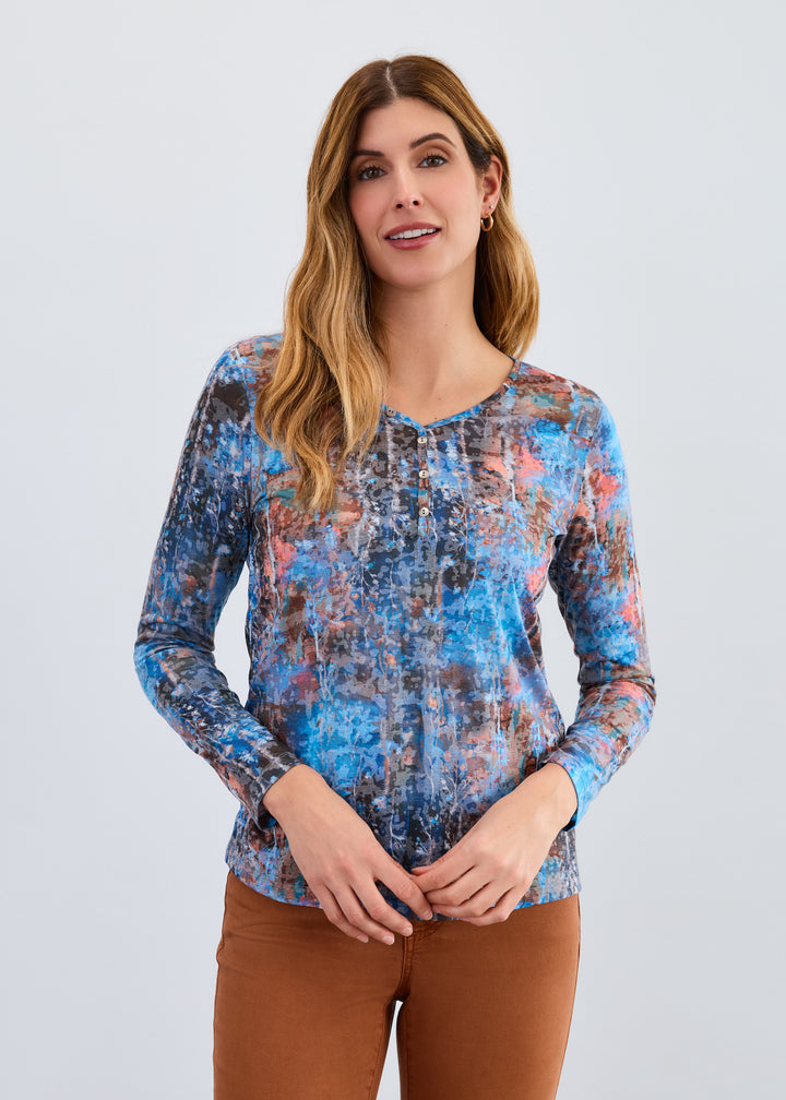 Whitechapel Print Burnout V-Neck Top