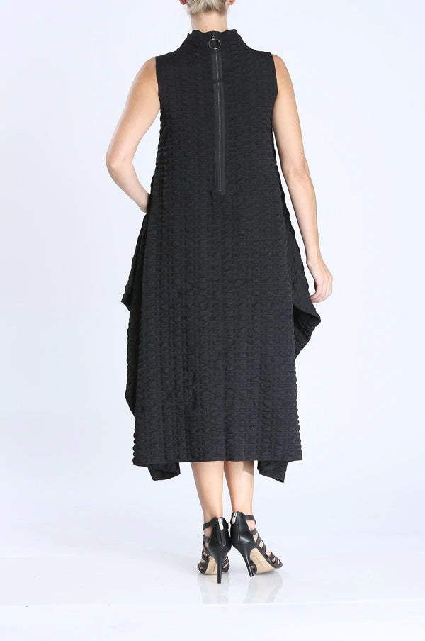 Black Sleeveless Bubble Textured High Neck Dress